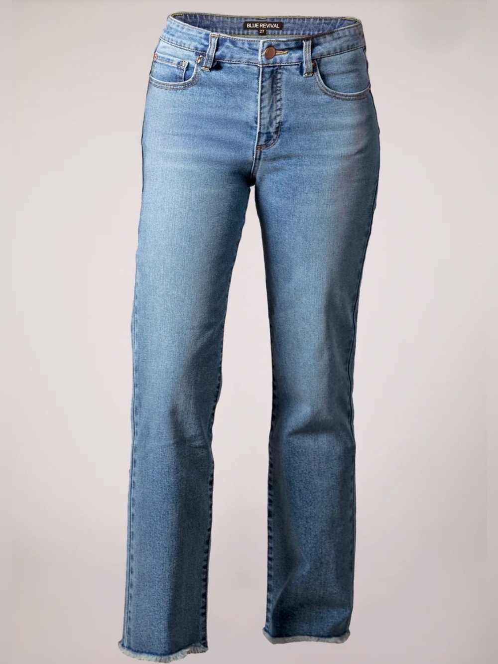 Blue Revival Quinn Mid Rise Recycled Straight Leg Jeans, Raw Hem SZ 28, 28” IS